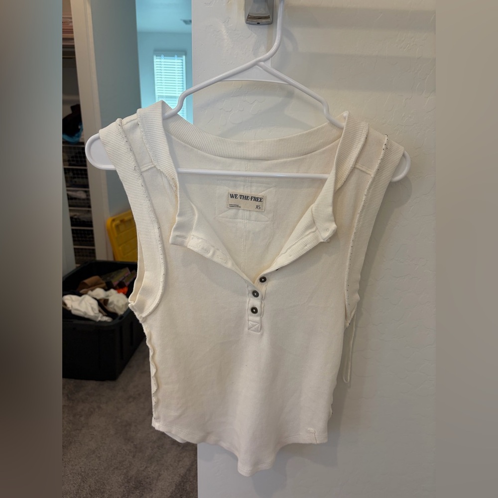 Free People Off-White Buttoned Tank Top